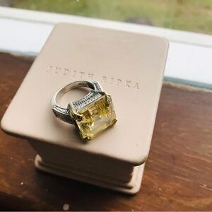 Authentic Judith Ripka Sterling Silver 18k Canary Diamond Crystal Ring